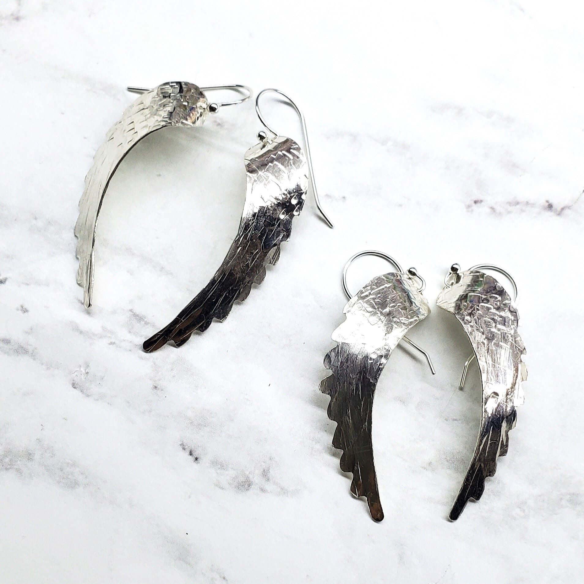 Earring | Silver Hammered Sculpted Angel Wing Earrings