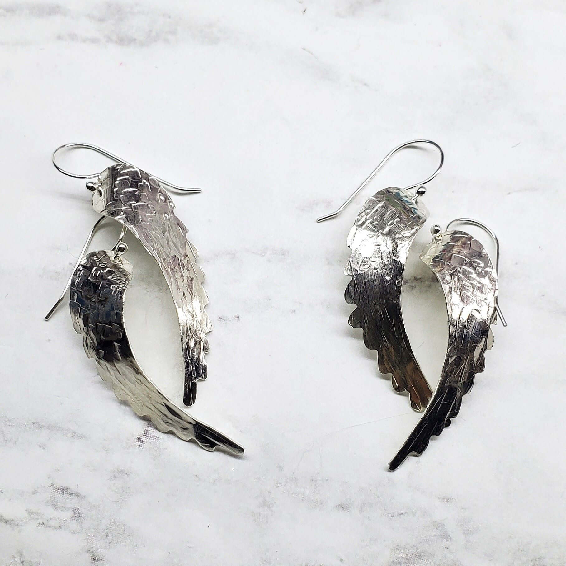 Earring | Silver Hammered Sculpted Angel Wing Earrings
