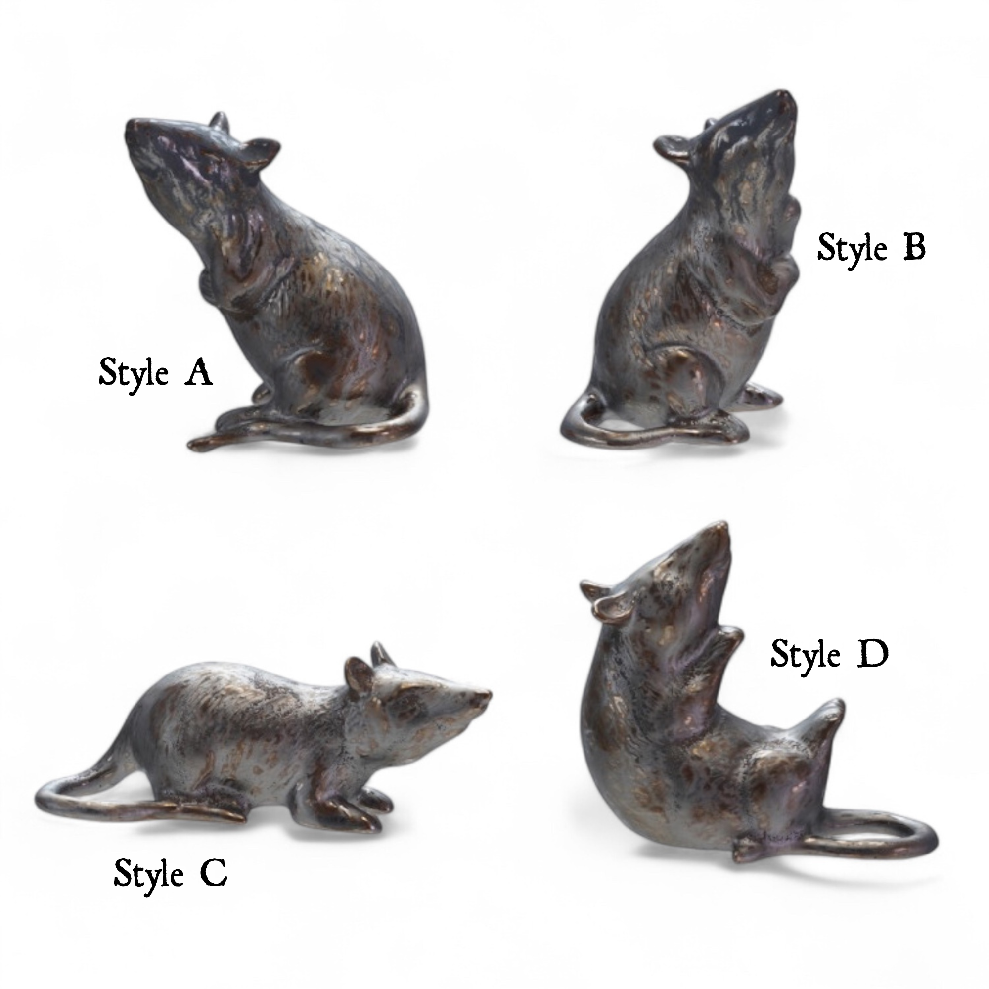 Fall & Halloween | Metallic Glaze Ceramic Rat Figurine