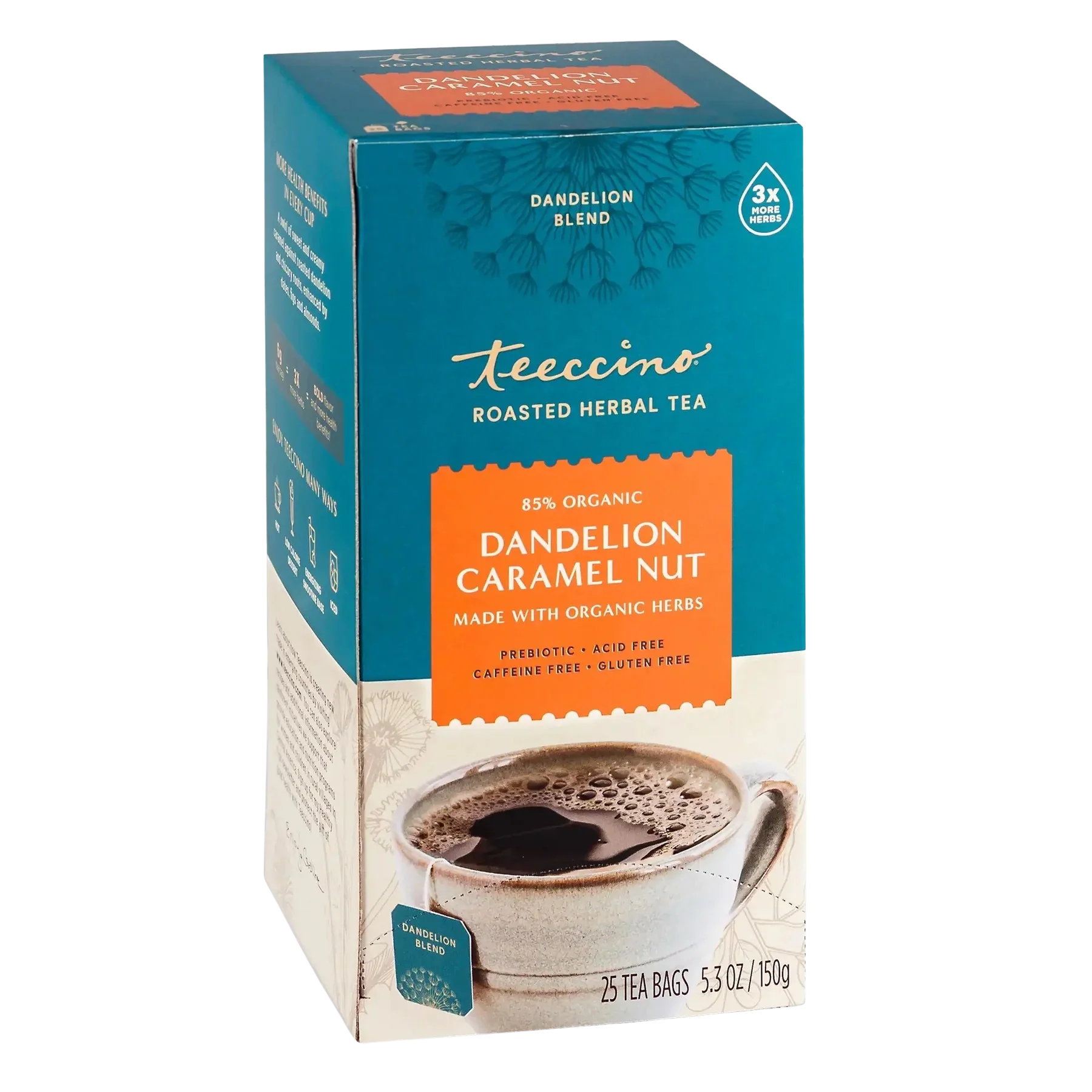 Té de hierbas tostadas de diente de león, caramelo y nuez