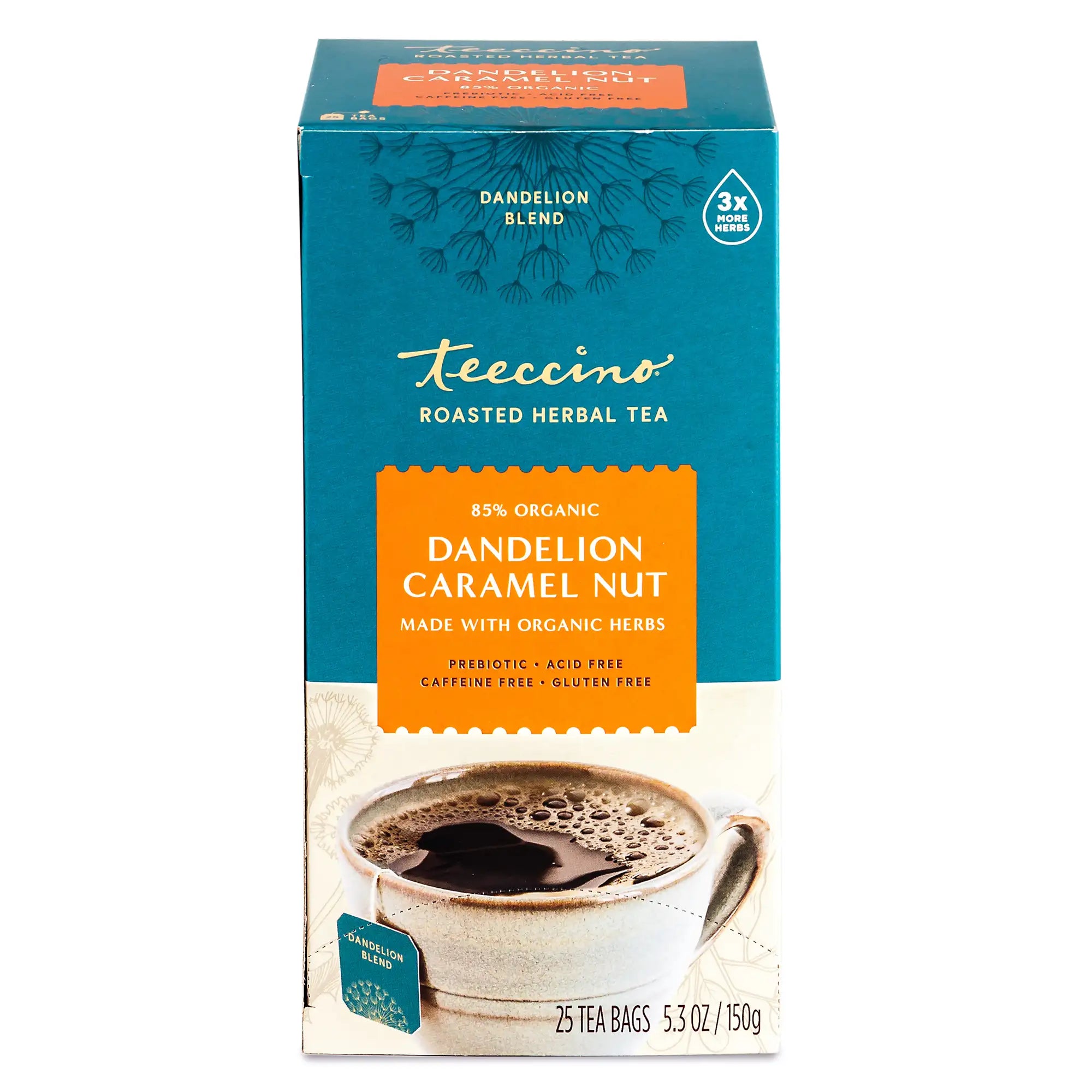 Té de hierbas tostadas de diente de león, caramelo y nuez