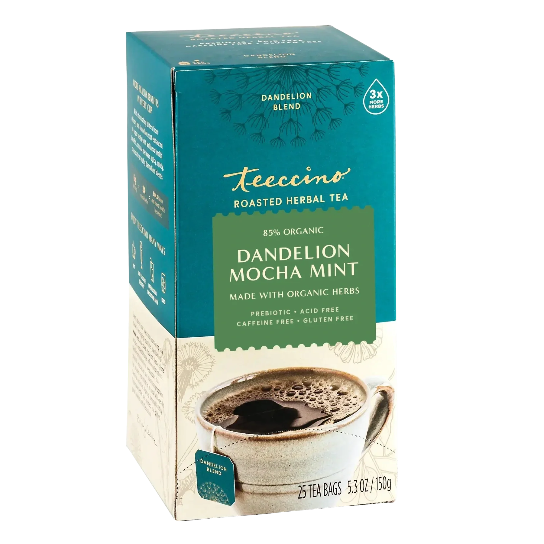 Té de hierbas tostado de diente de león con mocha y menta