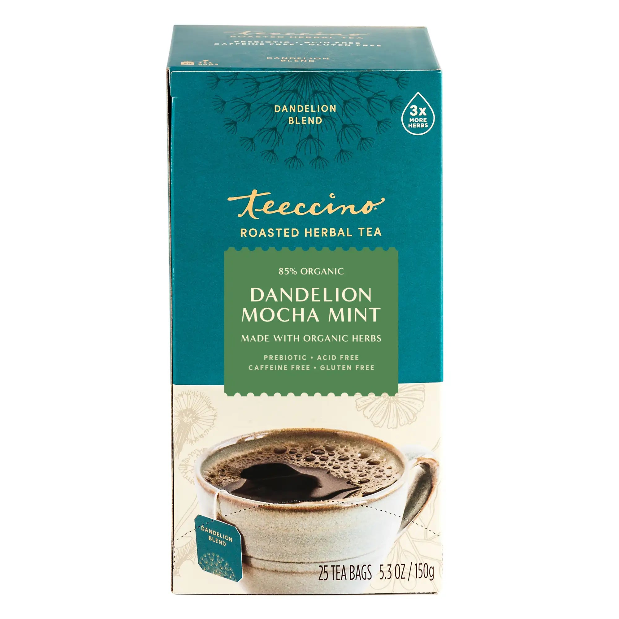Té de hierbas tostado de diente de león con mocha y menta