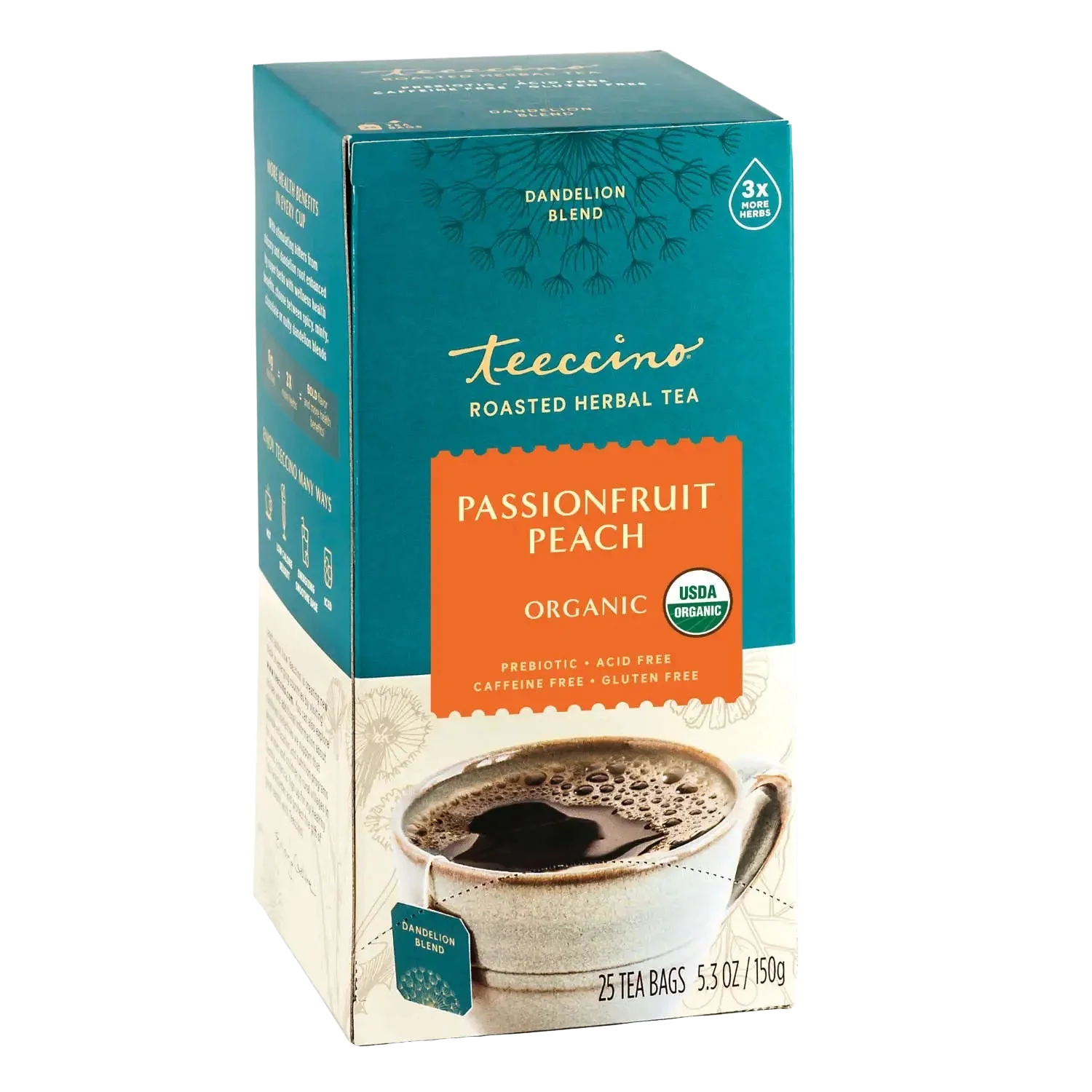 Té de hierbas de diente de león, maracuyá y durazno