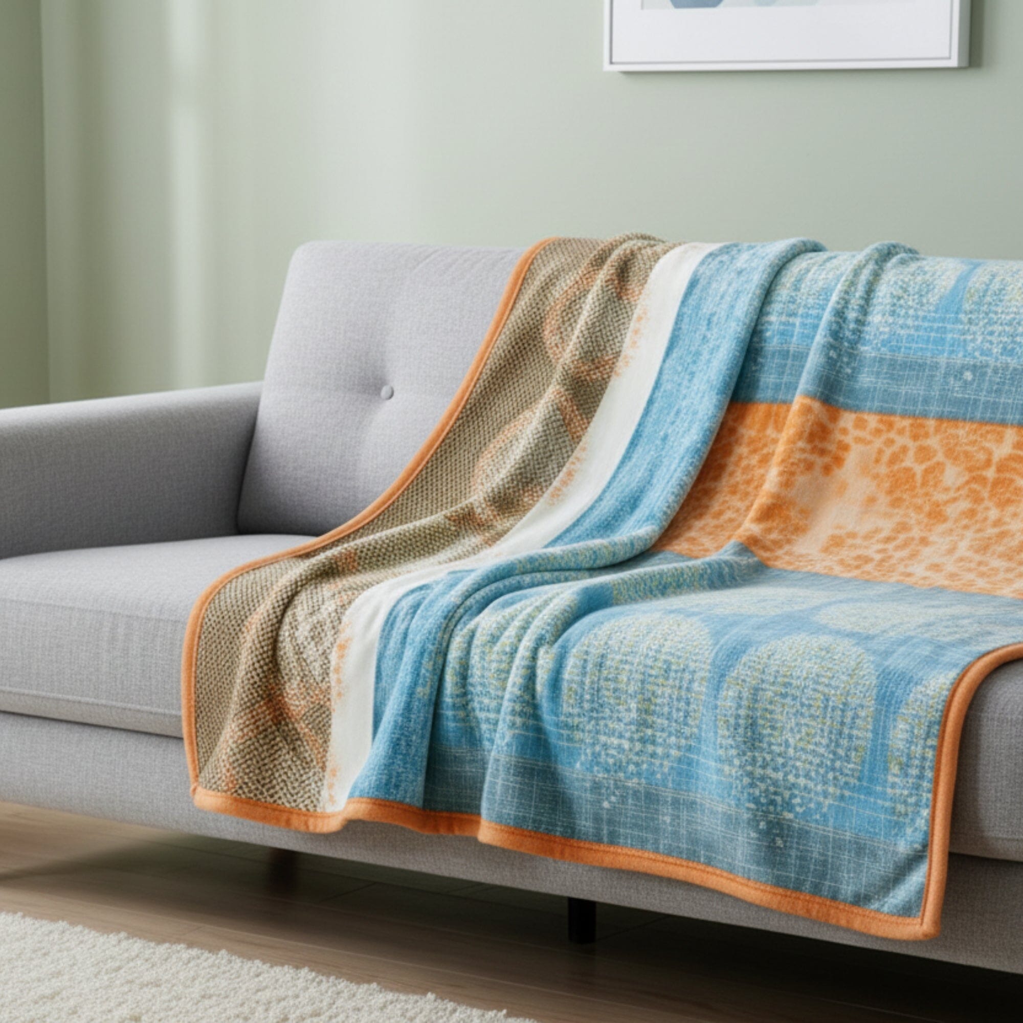 DaDa Bedding パパイヤビーチ オレンジ＆ブルー リバーシブル ソフトフリースフランネルスローブランケット (XY9841)