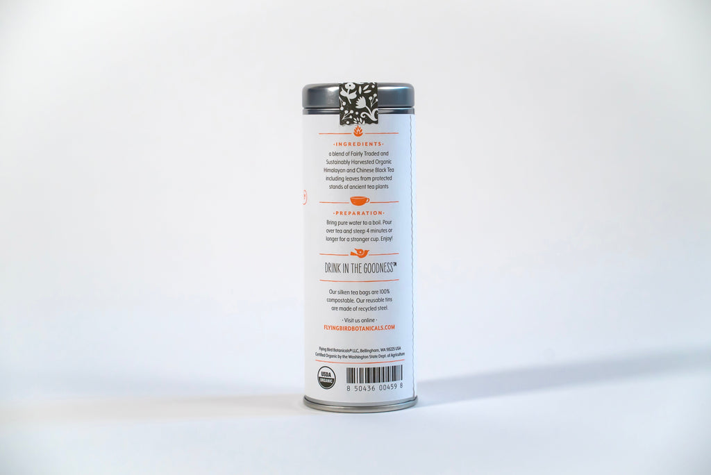Latita "Ancient Sunrise" para la hora del té: 6 Eco-Bolsas de té orgánico brillante y malteado con tés negros y oolong antiguos (La Hora del Té / Crecer y Florecer)