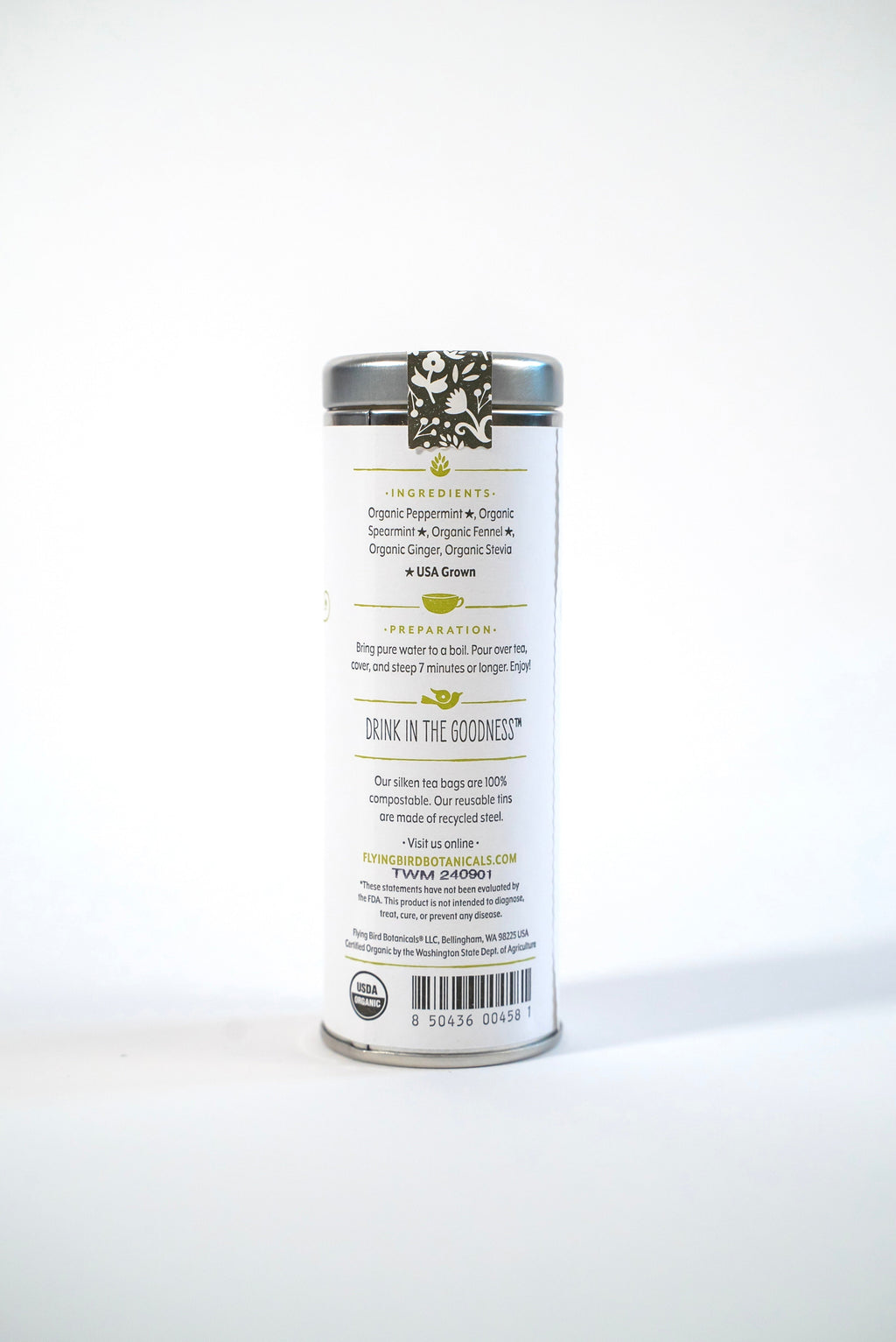 Caja de té "Twilight Mint": 6 bolsitas ecológicas de té orgánico (Menta dulce y picante, sin cafeína)