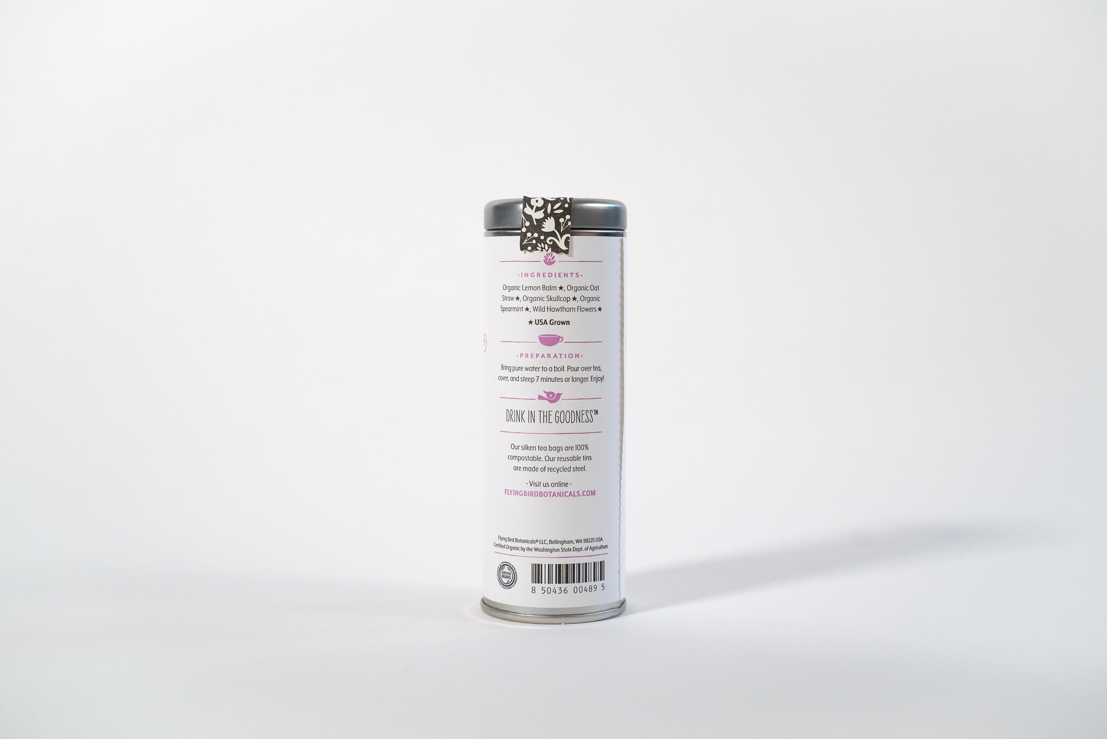 "Peace of Mind" Tea Time Tin: 6 Eco-Teabags of Organic Tea  (Floral + Lemon, Caffeine-Free)
