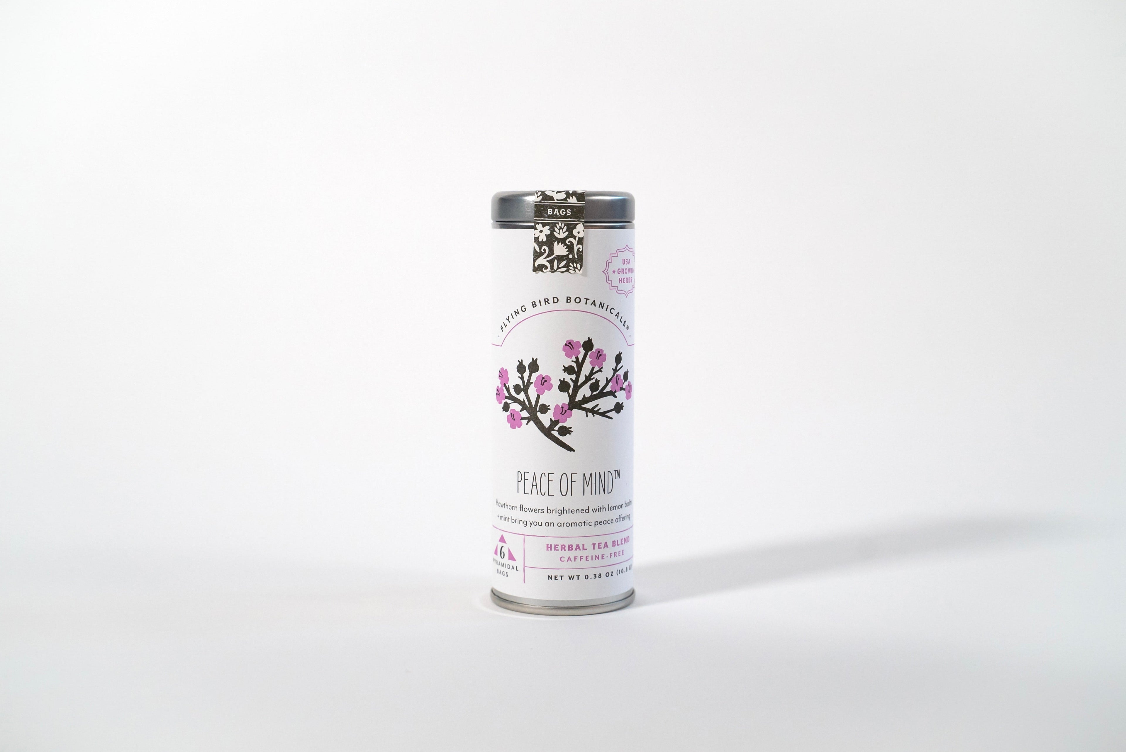 "Peace of Mind" Tea Time Tin: 6 Eco-Teabags of Organic Tea  (Floral + Lemon, Caffeine-Free)