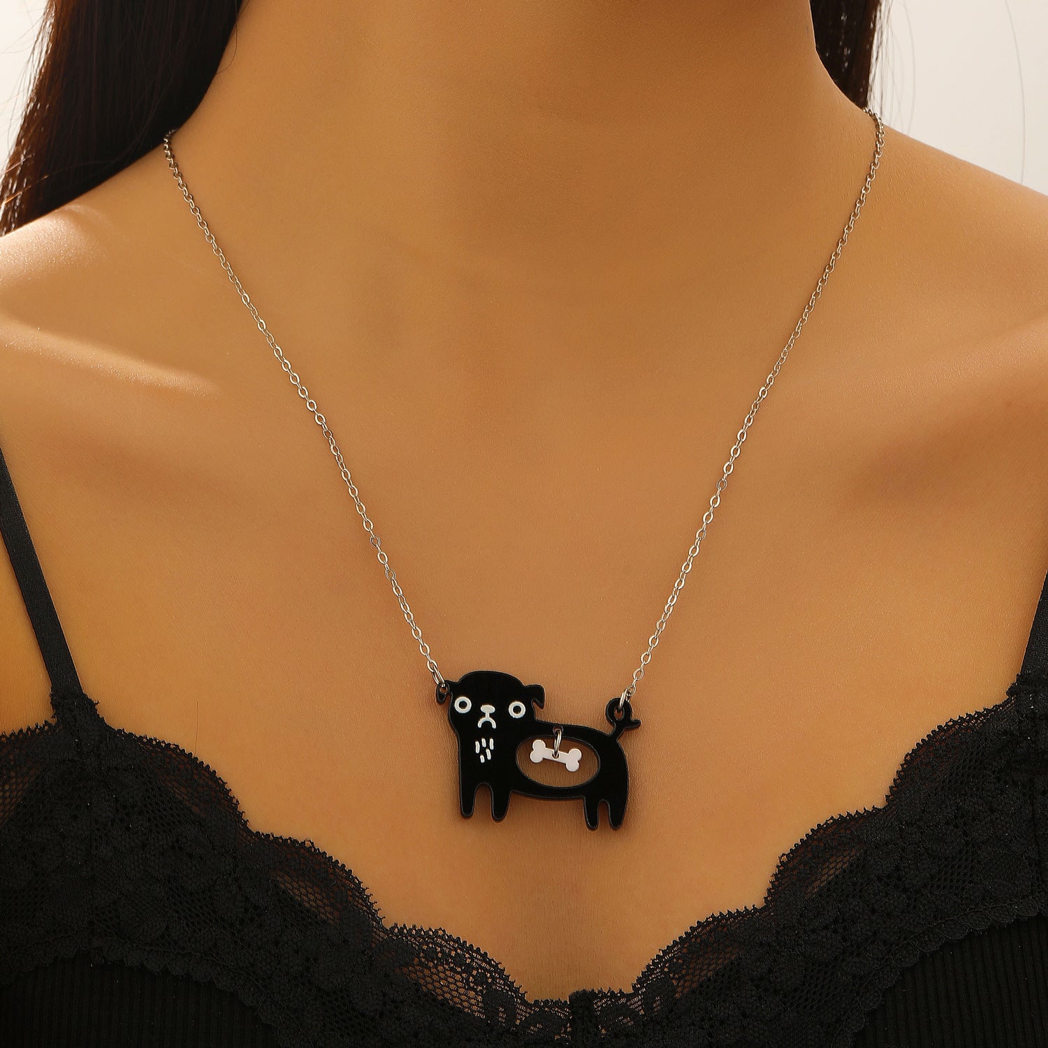 Bonito collar de dibujos animados de perro y gato, cadena de clavícula creativa estilo Ins