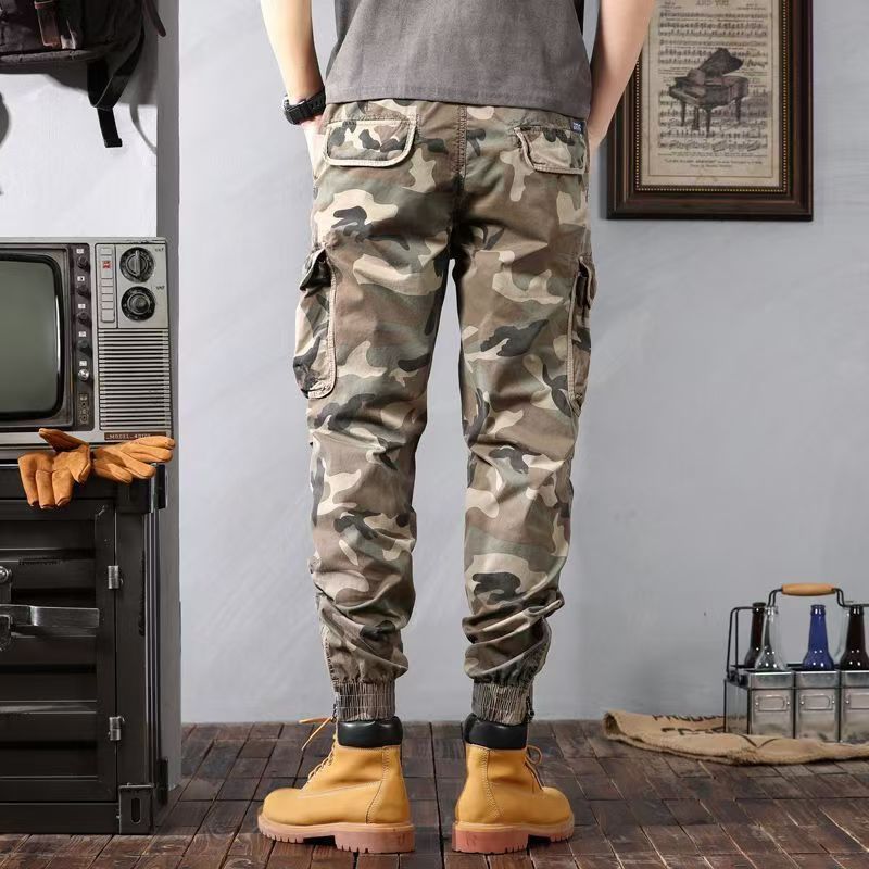 Pantalones cargo de camuflaje para hombre con bolsillos, pantalones cónicos holgados casuales de moda
