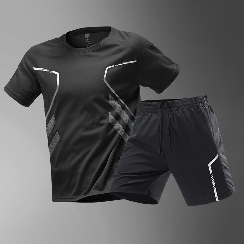 Camisetas deportivas de hombre para correr, camiseta de manga corta de secado rápido, transpirable, de cuello redondo, estilo activo, para entrenamiento al aire libre, con bloques de color