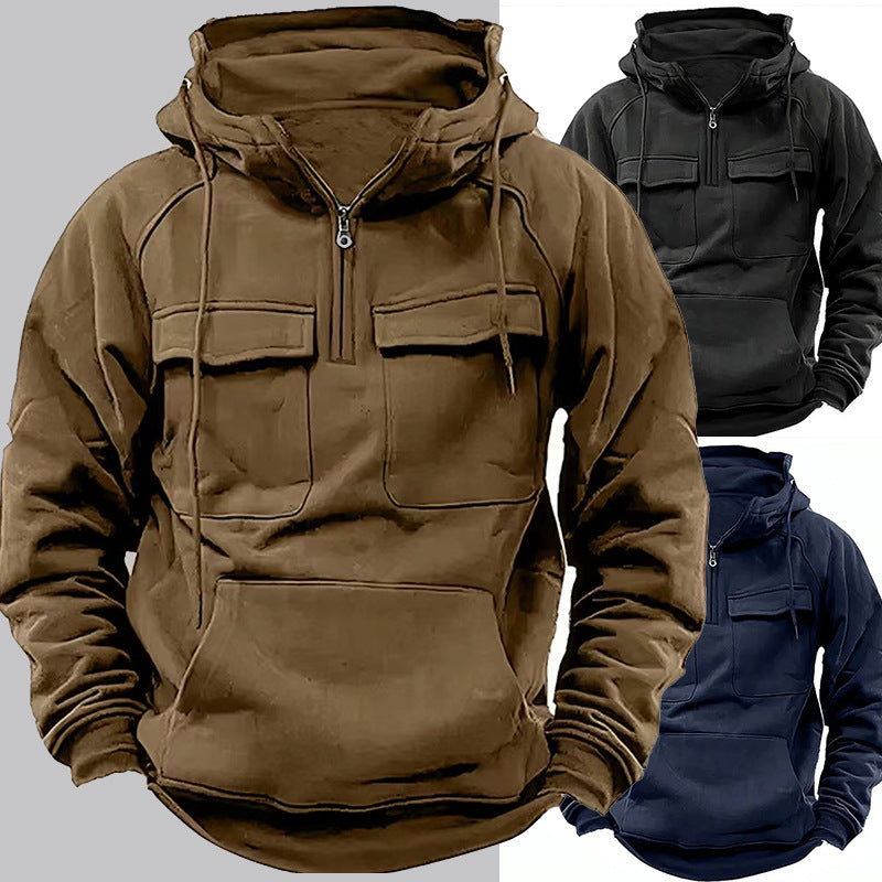 Sudadera con capucha y cremallera para hombre, con cordón y bolsillos, diseño de moda casual deportiva