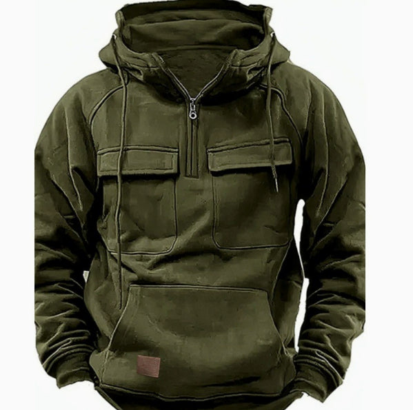 Sudadera con capucha y cremallera para hombre, con cordón y bolsillos, diseño de moda casual deportiva