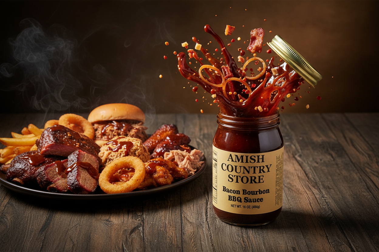 Bacon Bourbon BBQ Sauce | Smokehouse-Style Barbecue Glaze | 16 oz is a barbecue glaze chosen for pantry shoppers, food gifts, everyday snacks, breakfasts, cookouts, or sweet and savory serving ideas. What could be better than bacon and bourbon? Product details help shoppers compare the item type, style, size, and intended use before purchase.