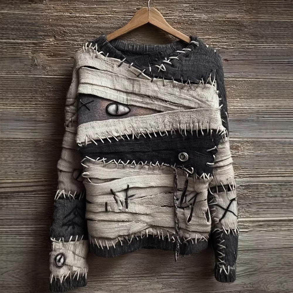 Suéter holgado retro peculiar de cuello redondo para otoño e invierno