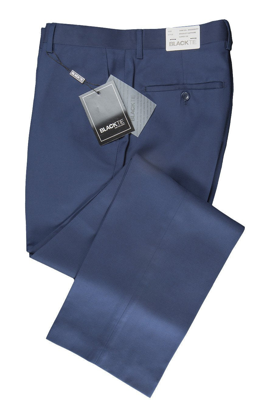 Men's Pants | "bradley" Sapphire Blue Luxury Wool Blend Suit Pants