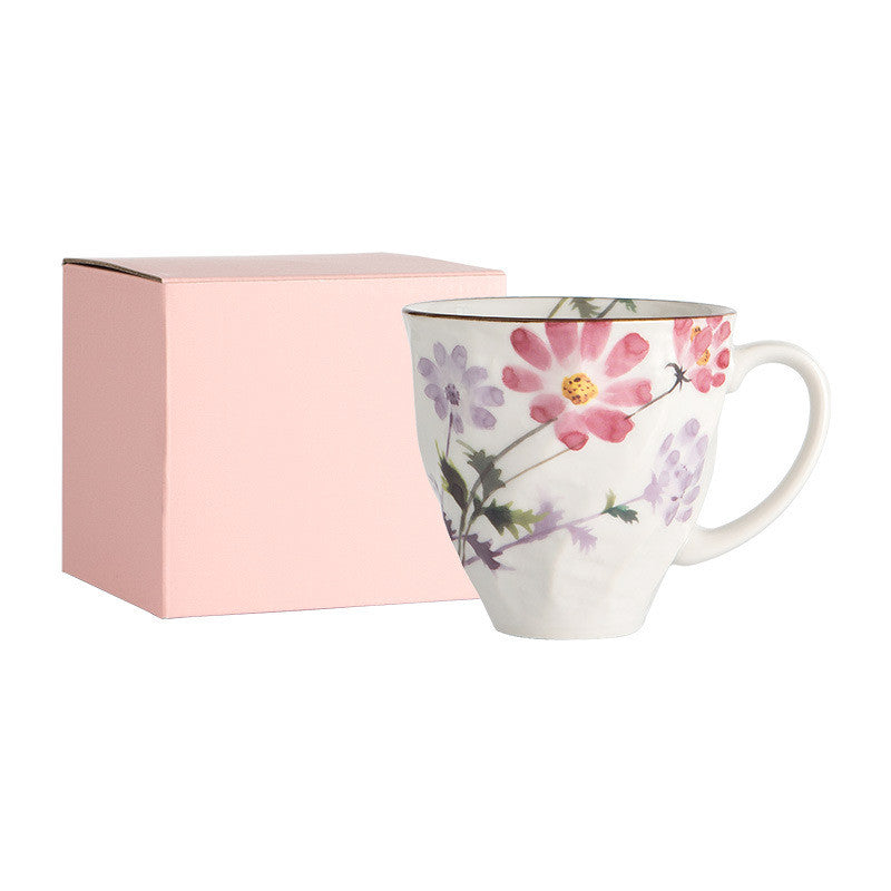 Taza Azul con Flores de Acuarela Charla Floral de Diciembre