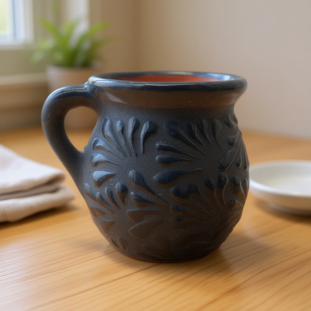 Black Talavera Jarrito Mug | Handmade Mexican Clay Coffee Cup is a herbal coffee blend selected for customers who enjoy cozy drink rituals, coffee alternatives, tea-inspired gifts, and pantry-friendly beverage options. It is product-focused for flavor, format, serving use, and available listing variants.