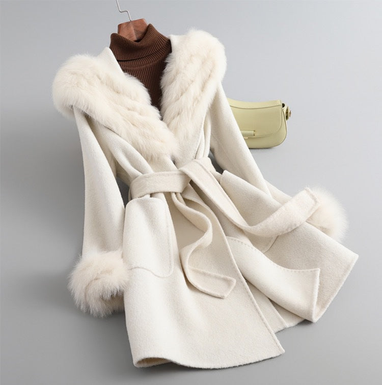 Autumn and Winter Coat Women's Sheepskin Woolen Slim Fit - Beige M