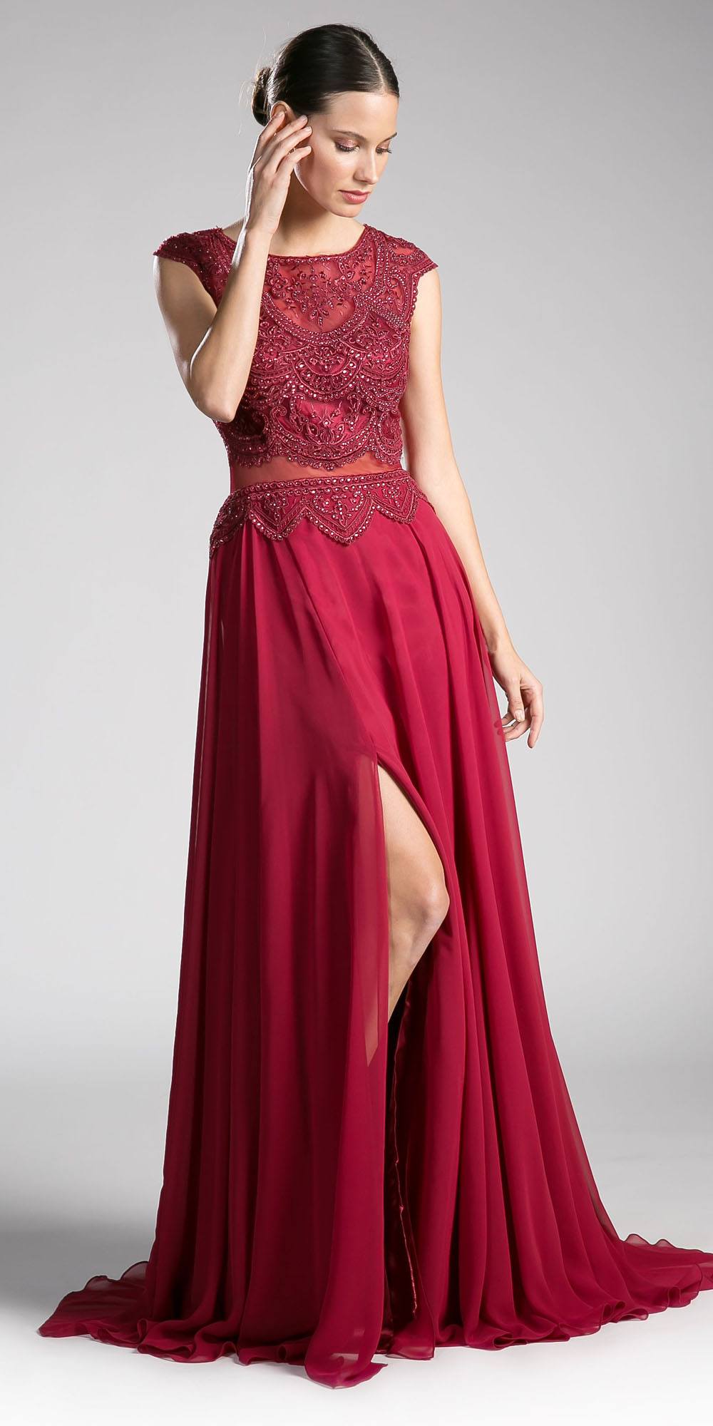 Dress | Cinderella Divine Cd0113 Illusion Beaded Formal Gown Cap