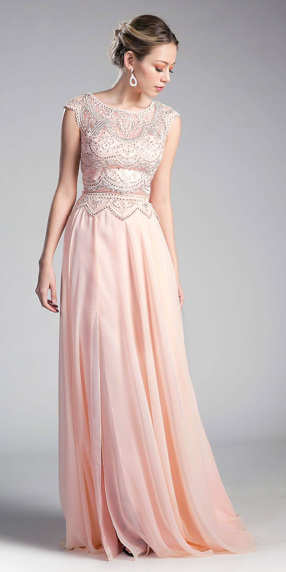 Dress | Cinderella Divine Cd0113 Illusion Beaded Formal Gown Cap
