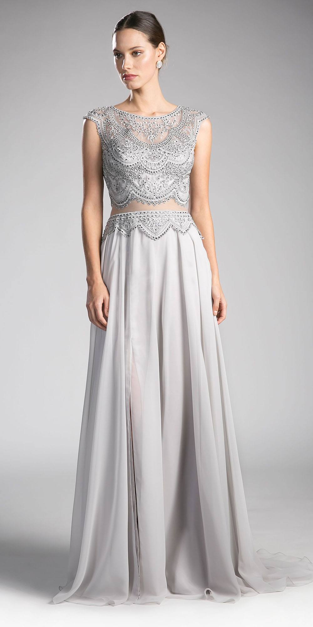 Dress | Cinderella Divine Cd0113 Illusion Beaded Formal Gown Cap