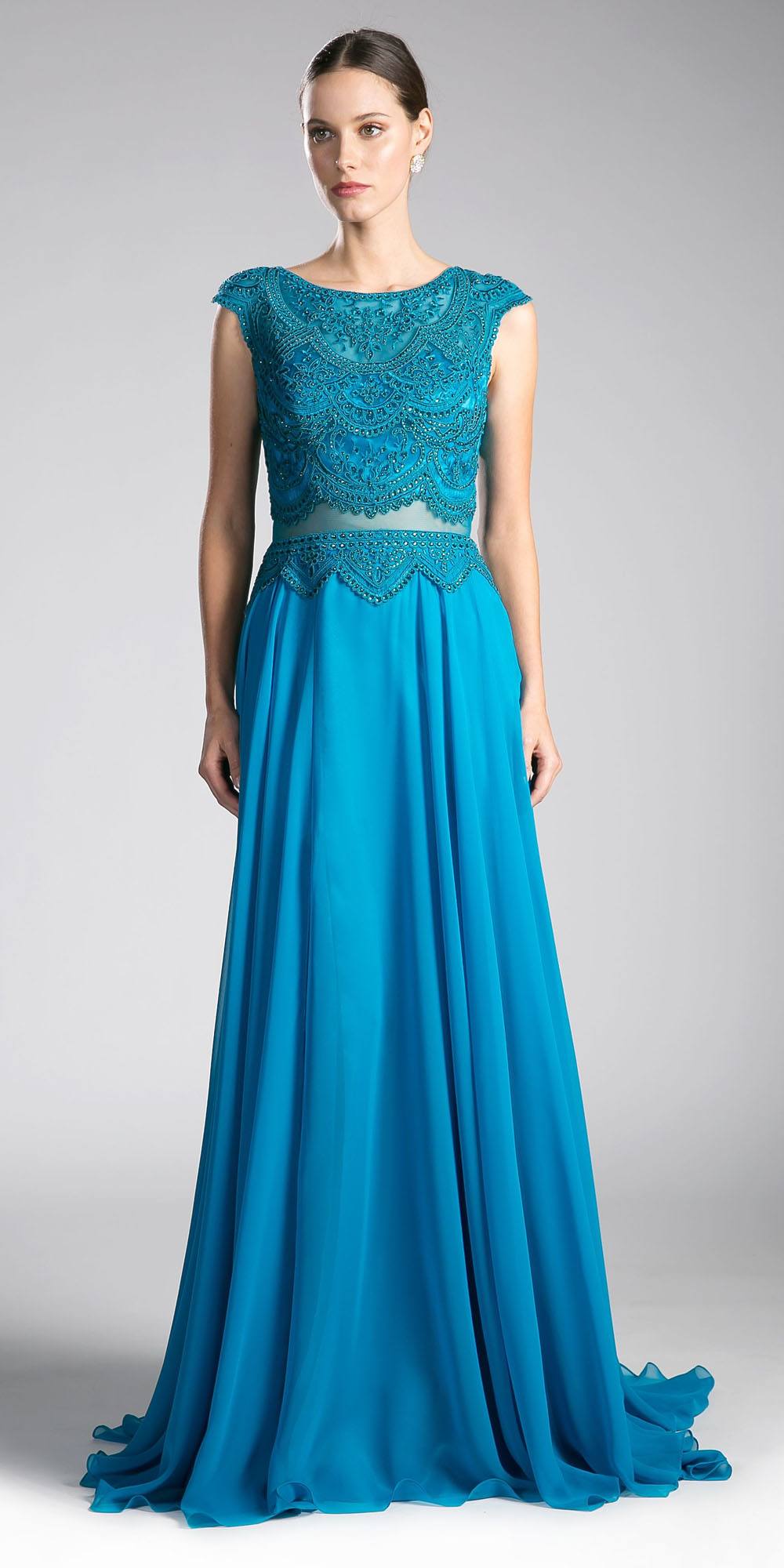 Dress | Cinderella Divine Cd0113 Illusion Beaded Formal Gown Cap