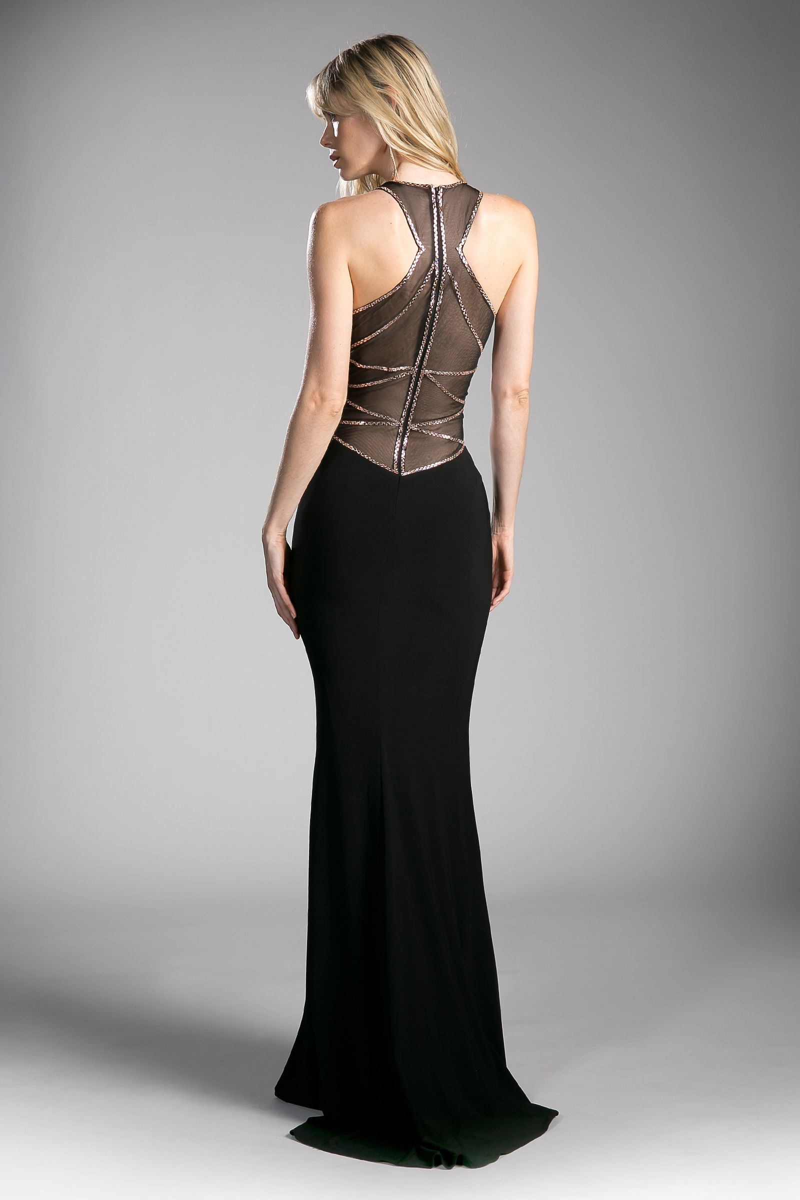 Damas/short | Fitted Stretch Jersey Gown with Beaded Illusion Details