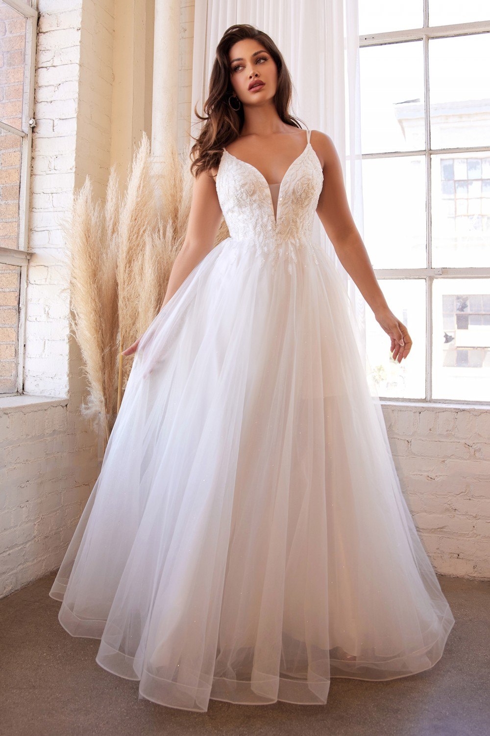 Wedding Dress | Cinderella Divine Cd0154w Long Layered Tulle Dress Beaded