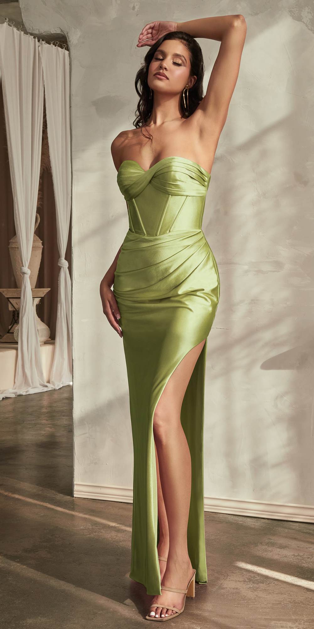Dress | Ladivine Cd338 Long Strapless Luxe Satin Fitted Formal