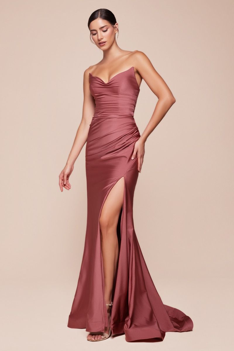 Nightgown | Strapless Stretch Satin Fitted Gown 2