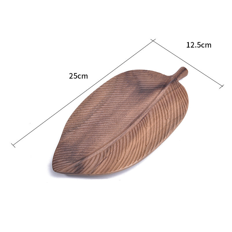 Bandeja de Madera Maciza Creativa Original Hecha a Mano para Dim Sum, Aperitivos, Frutas con Forma de Hoja