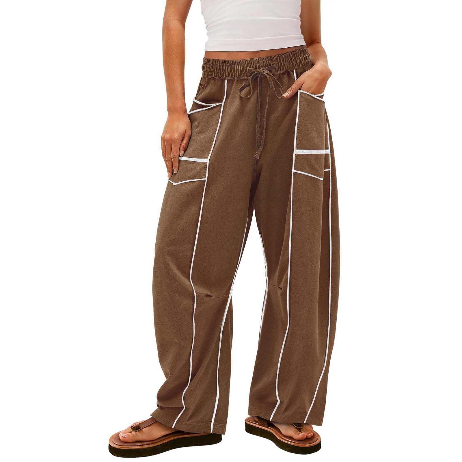 Pantalones Y2K negros a rayas de pierna ancha con bolsillos, pantalones holgados con cordón, pantalones deportivos, ropa de mujer