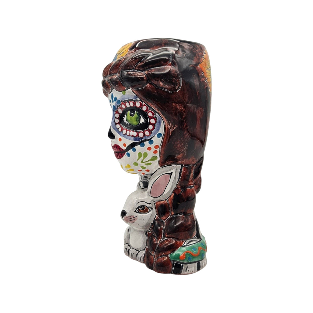 Talavera Planter | Day of the Dead Lady & Bunny Planter