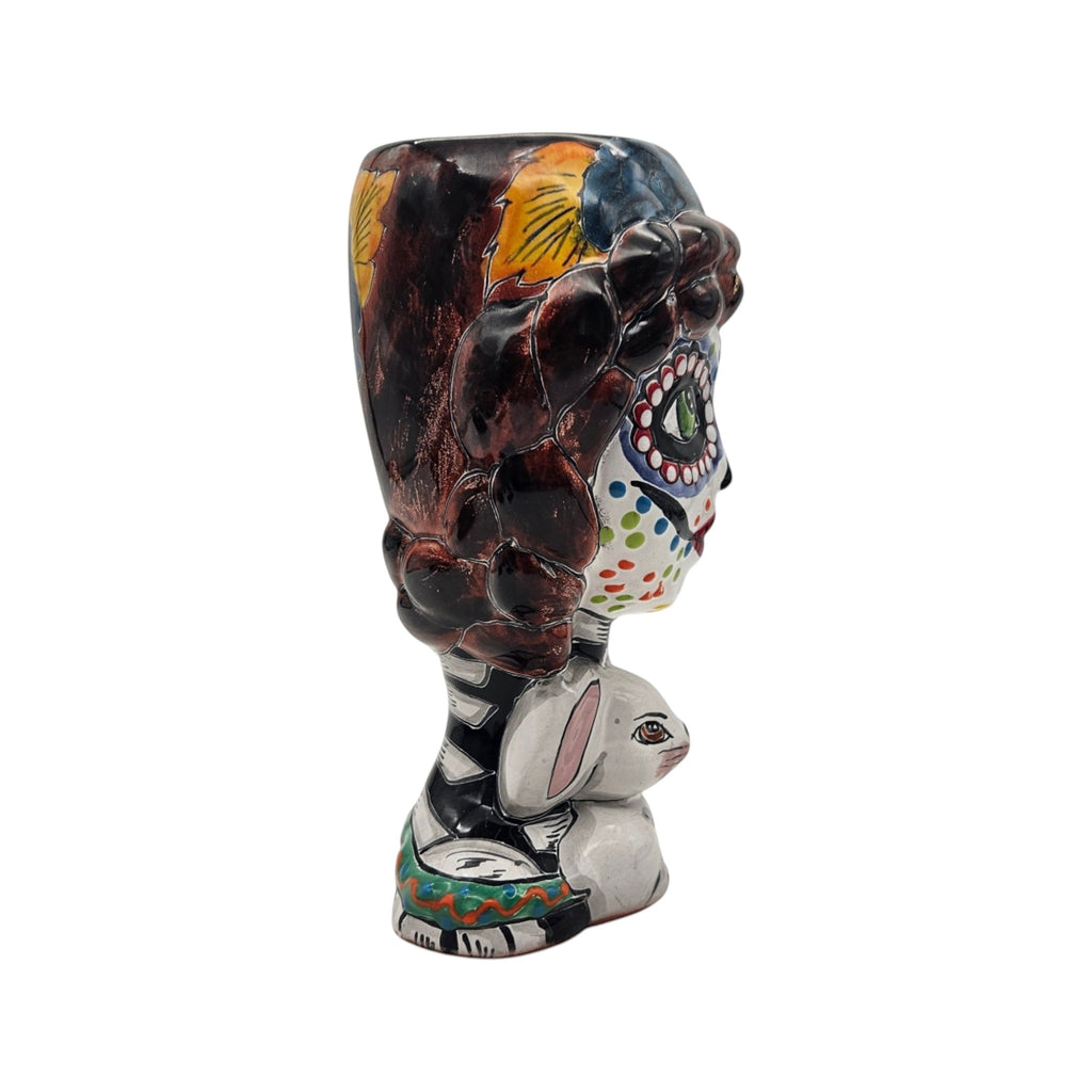 Talavera Planter | Day of the Dead Lady & Bunny Planter