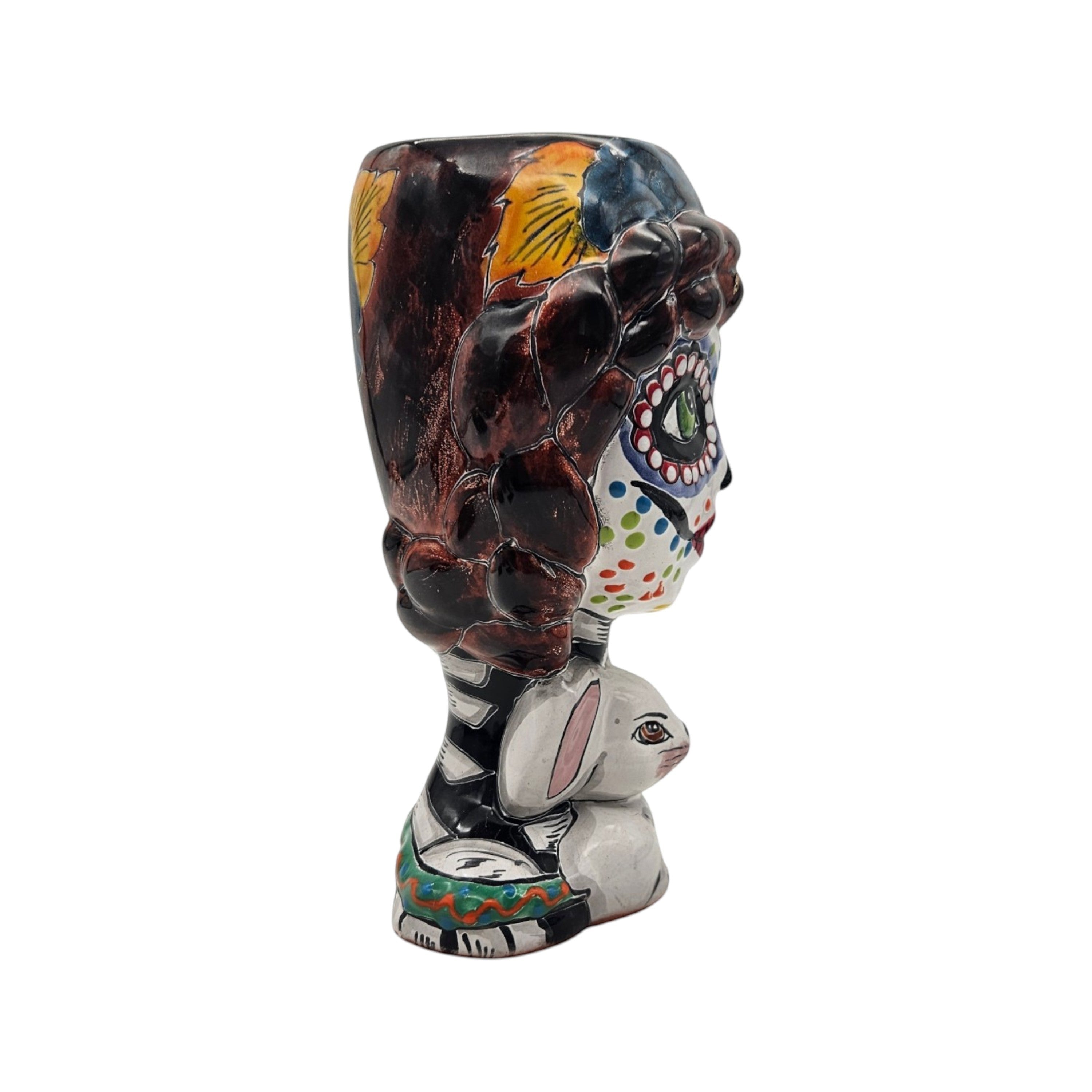 Talavera Planter | Day of the Dead Lady & Bunny Planter