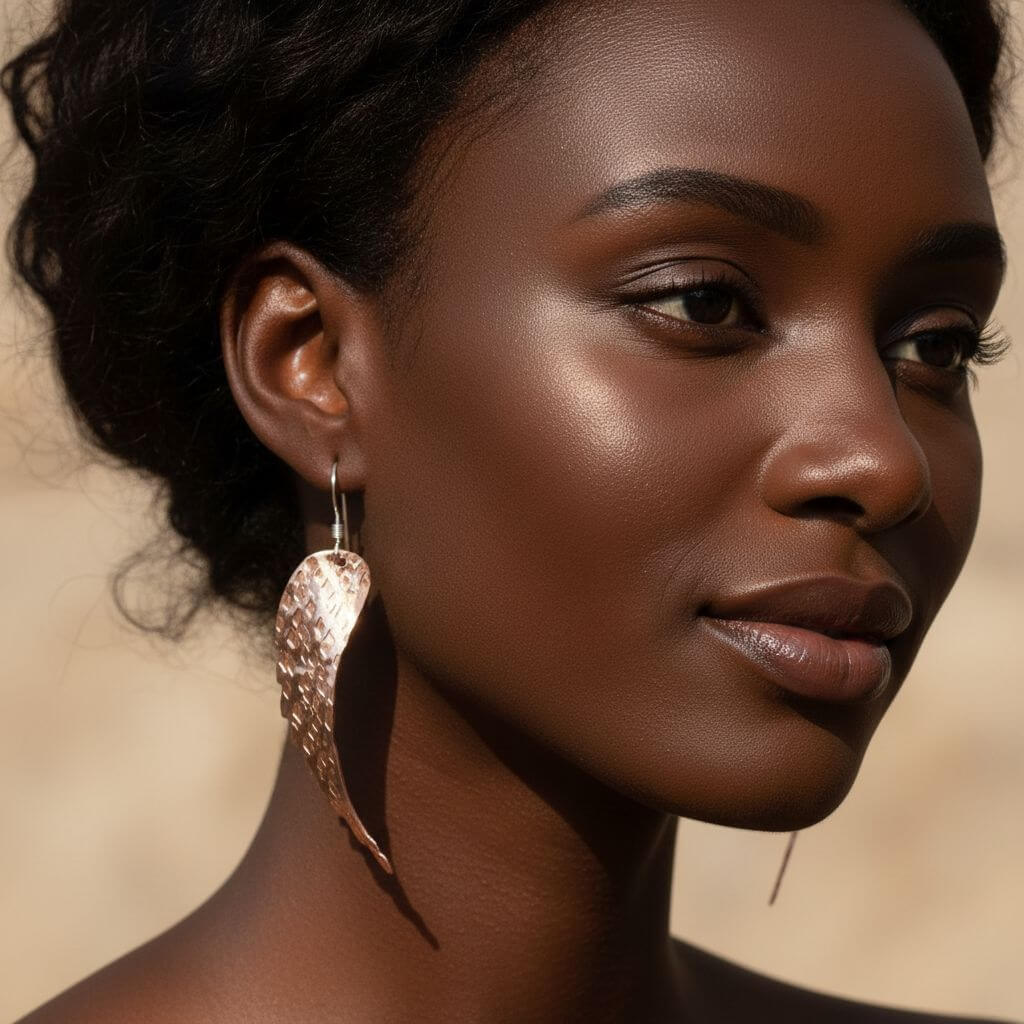 Earring | Copper Hammer Pattern Sculpted Angel Wings Earrings