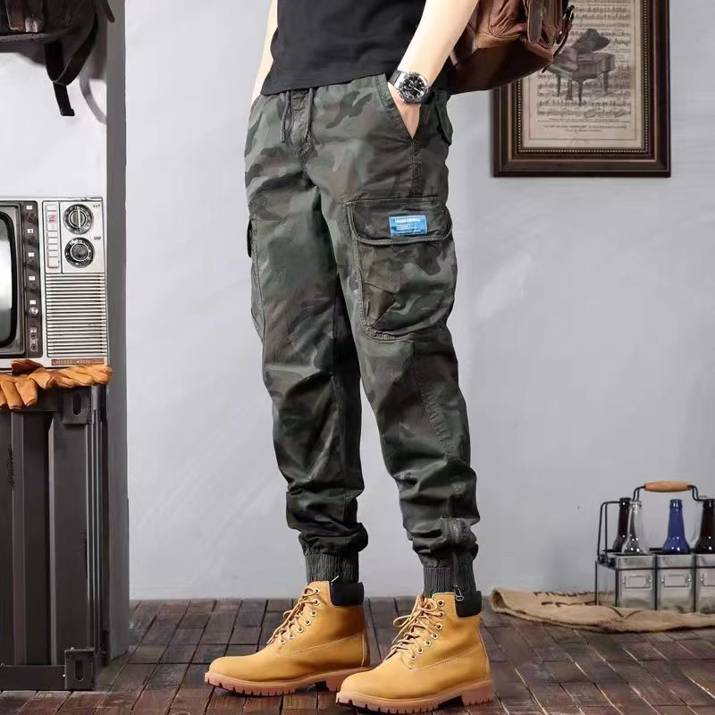 Pantalones cargo de camuflaje para hombre con bolsillos, pantalones cónicos holgados casuales de moda