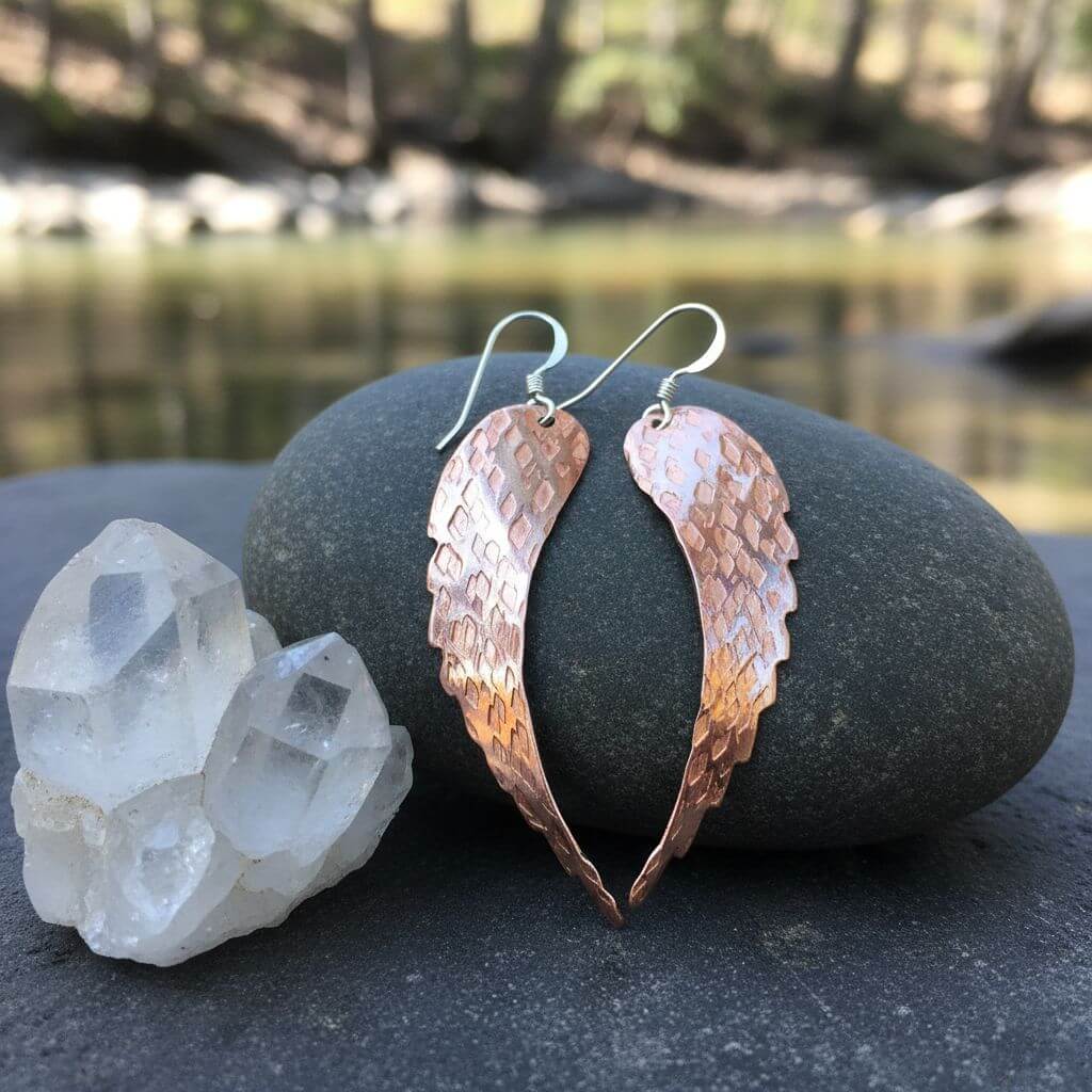 Earring | Copper Hammer Pattern Sculpted Angel Wings Earrings