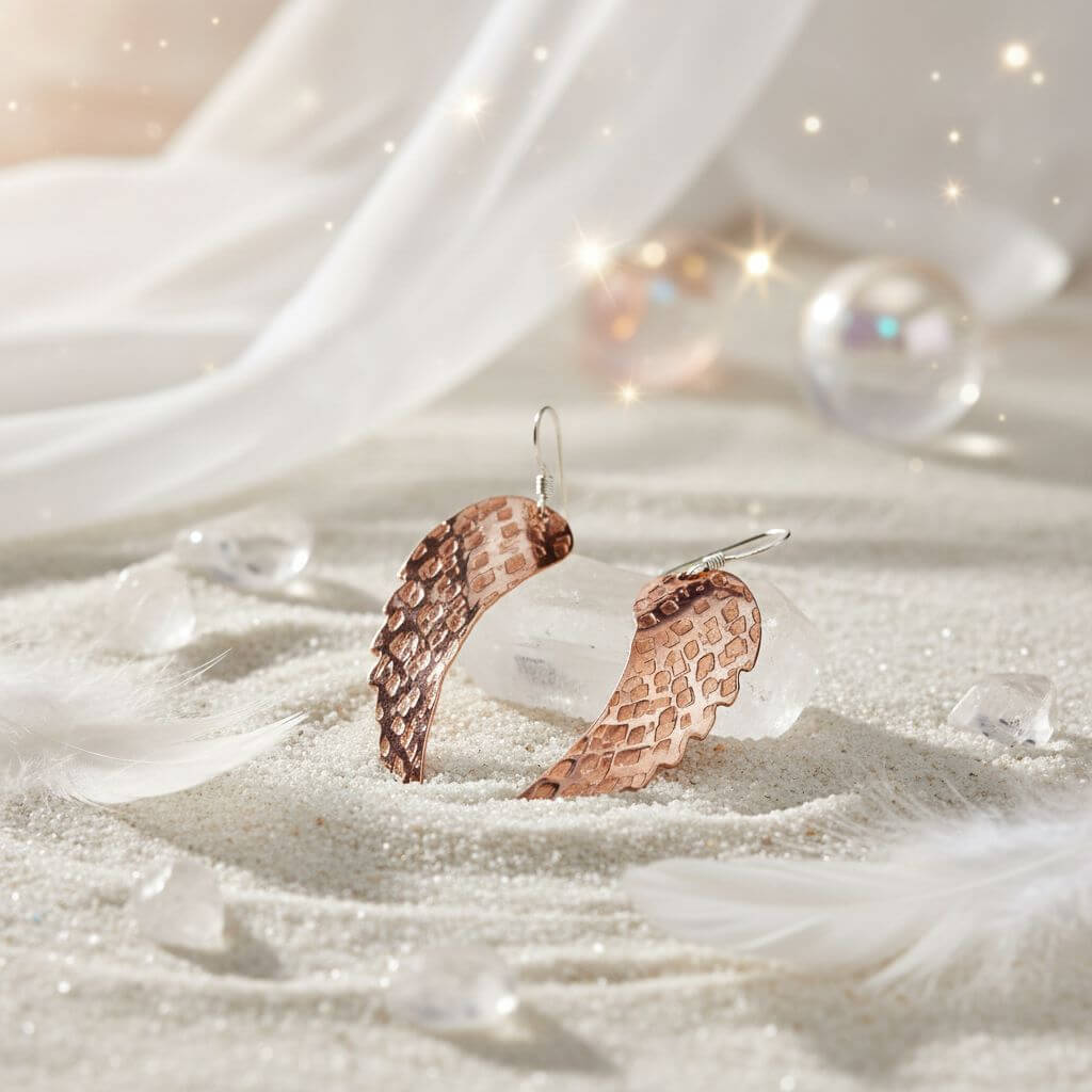 Earring | Copper Hammer Pattern Sculpted Angel Wings Earrings