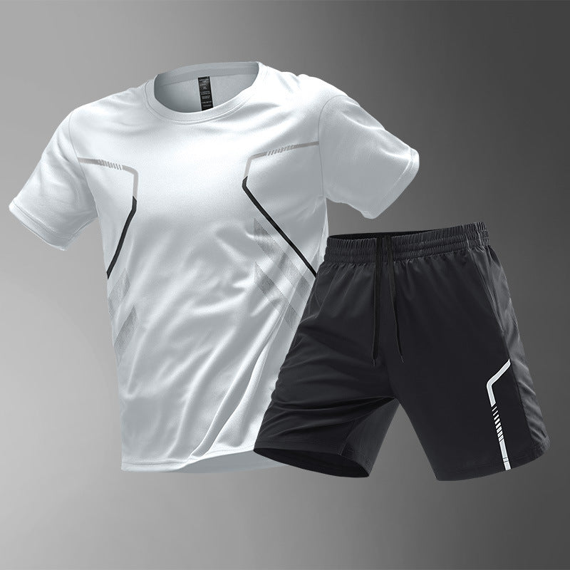 Camisetas deportivas de hombre para correr, camiseta de manga corta de secado rápido, transpirable, de cuello redondo, estilo activo, para entrenamiento al aire libre, con bloques de color
