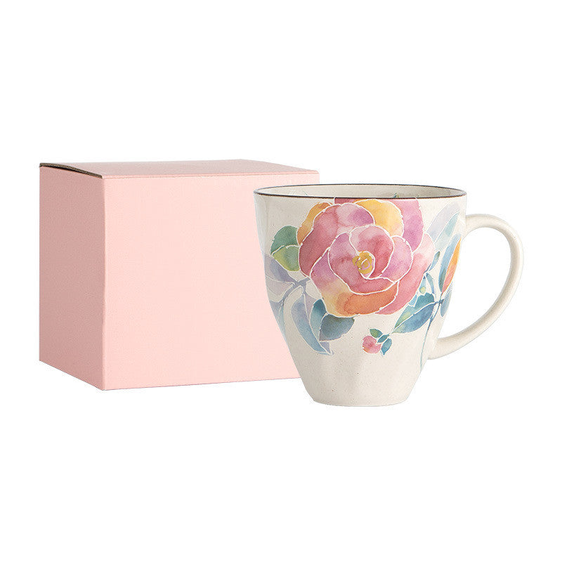 Taza Azul con Flores de Acuarela Charla Floral de Diciembre