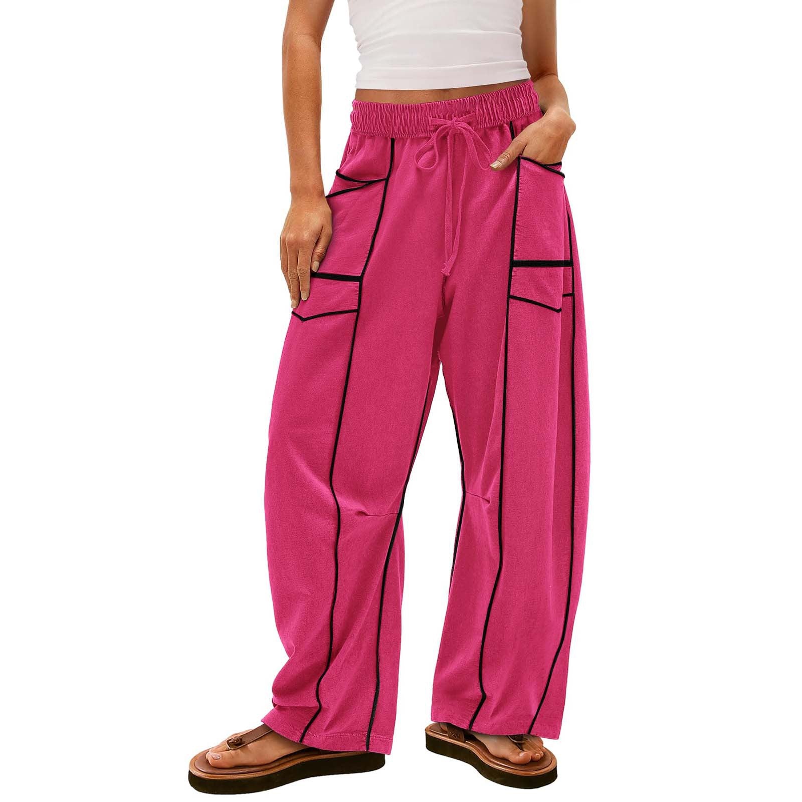 Pantalones Y2K negros a rayas de pierna ancha con bolsillos, pantalones holgados con cordón, pantalones deportivos, ropa de mujer