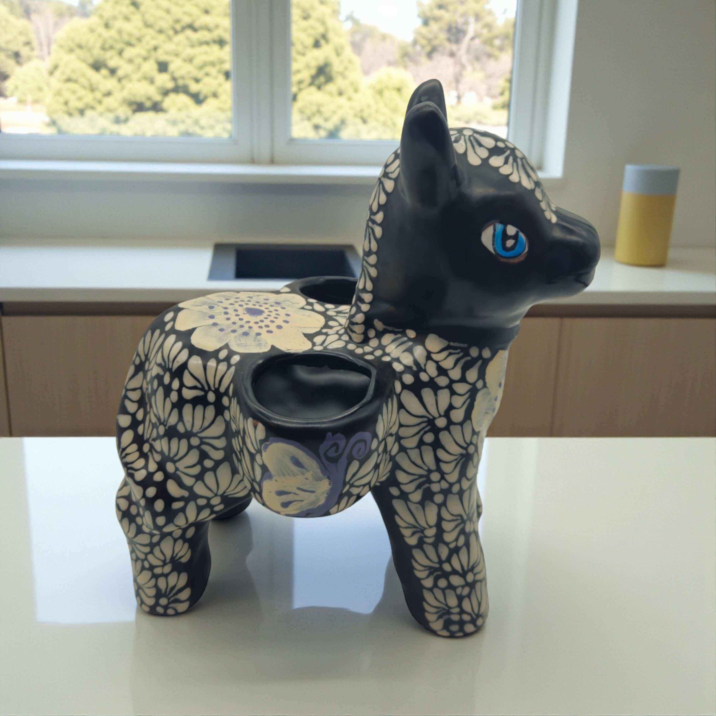 Talavera Planter | Floral Black & White Talavera Donkey Planter