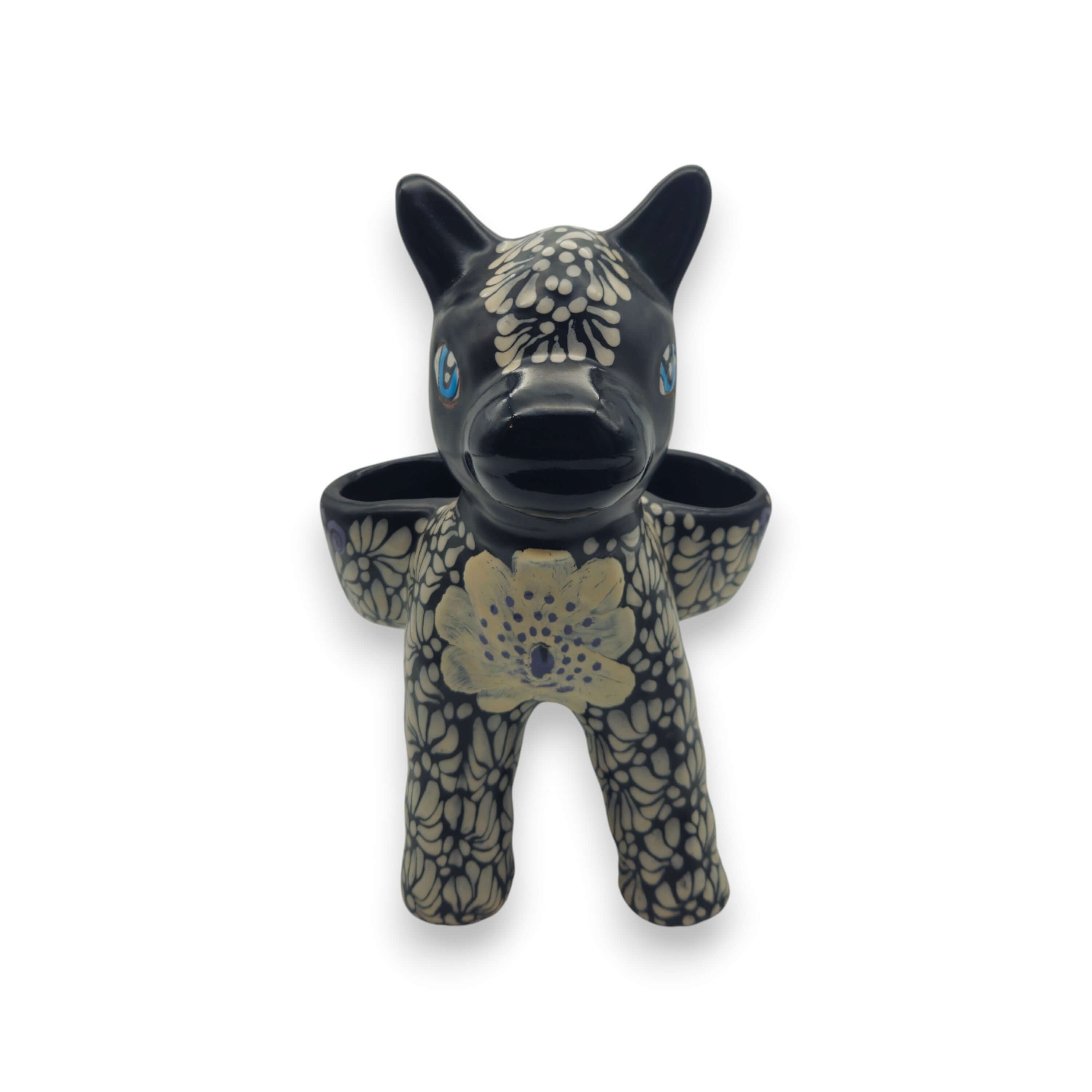 Talavera Planter | Floral Black & White Talavera Donkey Planter