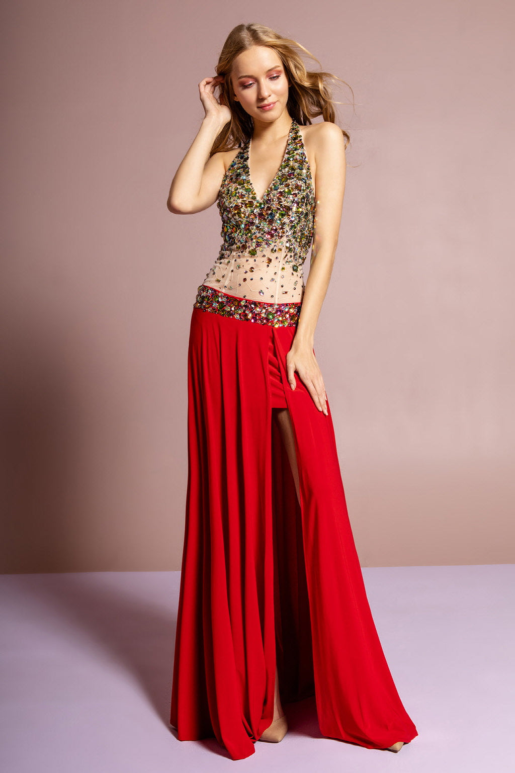 Jewel Embellished Halter Jersey Long Dress with Side Slit and Sheer Midriff Waist is a women's dress selected for daily outfits, summer plans, brunch, travel, casual events, and wardrobe refreshes. Design details include Jersey fabric; Halter Sleeve: Sleeveless Back: Open, Zipper Embellishment: Beads Silhouette: A-Line neckline/strap detail. It helps customers compare style, fit, fabric, occasion, season, and available variant options before purchase.
