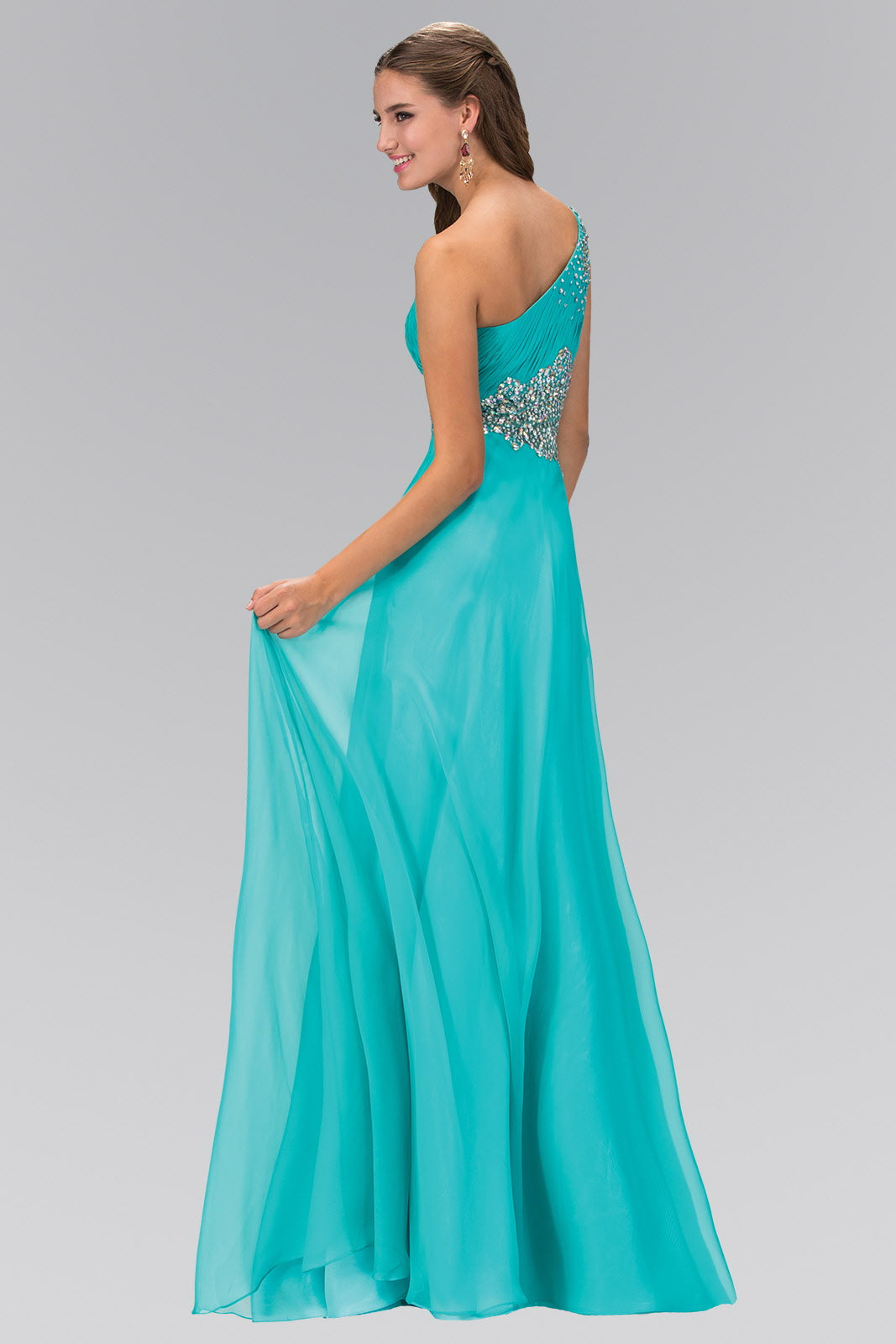 Nightgown | One Shoulder Chiffon Long Dress with Beaded Waistline