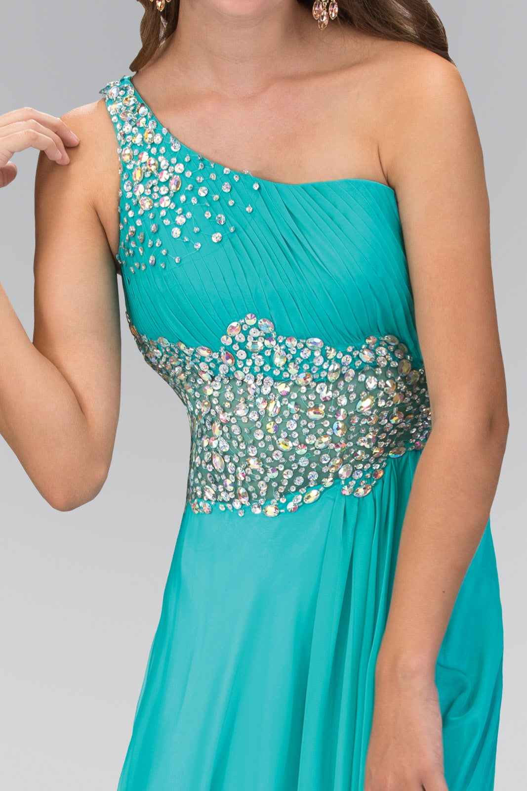 Nightgown | One Shoulder Chiffon Long Dress with Beaded Waistline