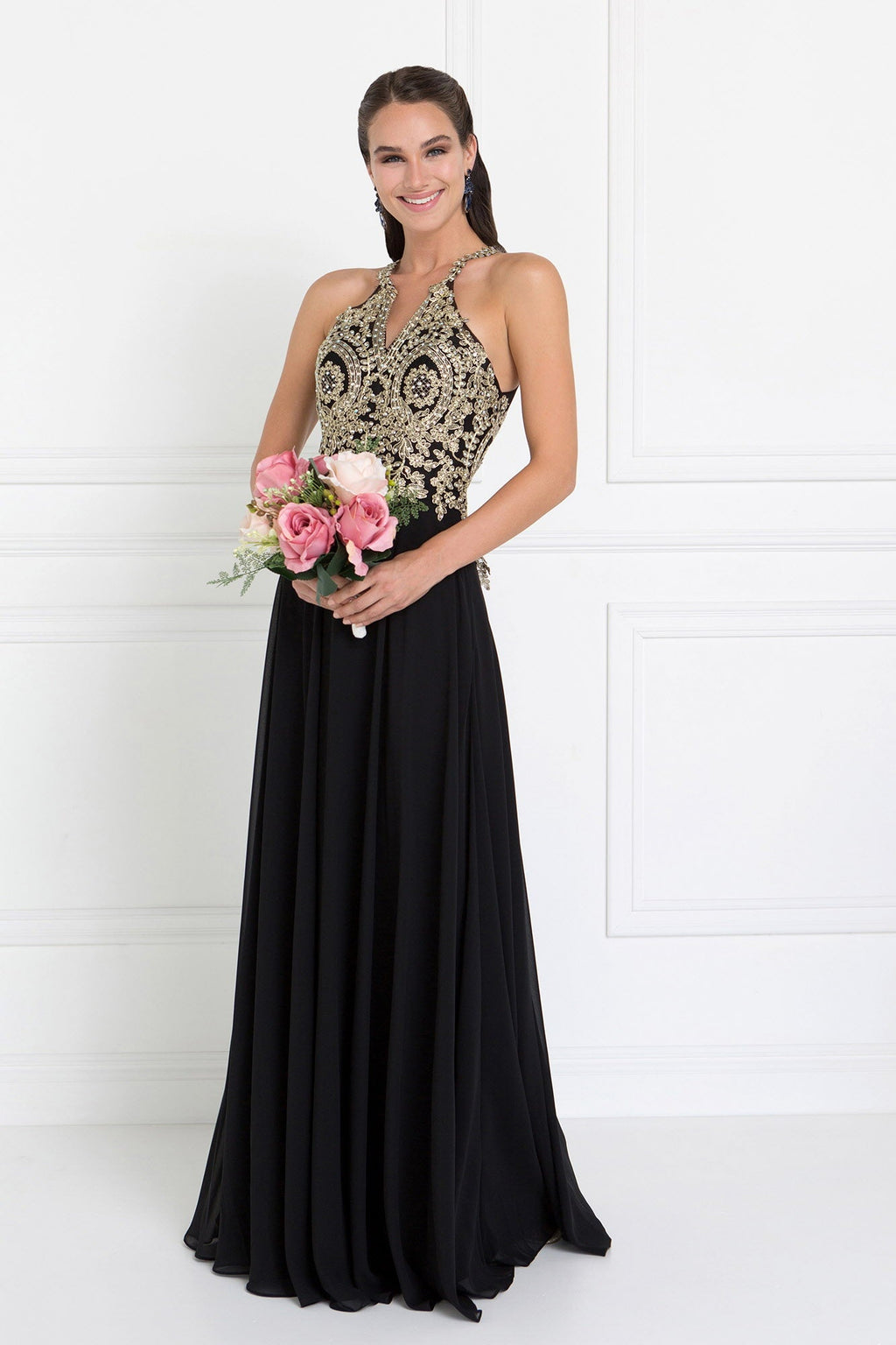 Chiffon Deep V-Back A-Line Long Dress Accented with Embroidery is a women's dress selected for daily outfits, summer plans, brunch, travel, casual events, and wardrobe refreshes. Design details include Chiffon fabric; High Neck Sleeve: Sleeveless Back: Open, V-Back, Zipper Embellishment: Embroidery, Jewel Silhouette: A-Line neckline/strap detail. It helps customers compare style, fit, fabric, occasion, season, and available variant options before purchase.